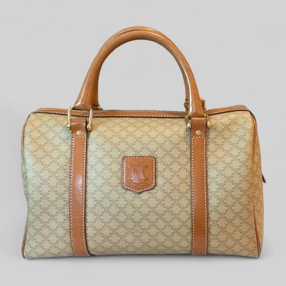 CELINE Vintage Macadam Boston bag monogram canvas beige with leather trim - Picture 1 of 6